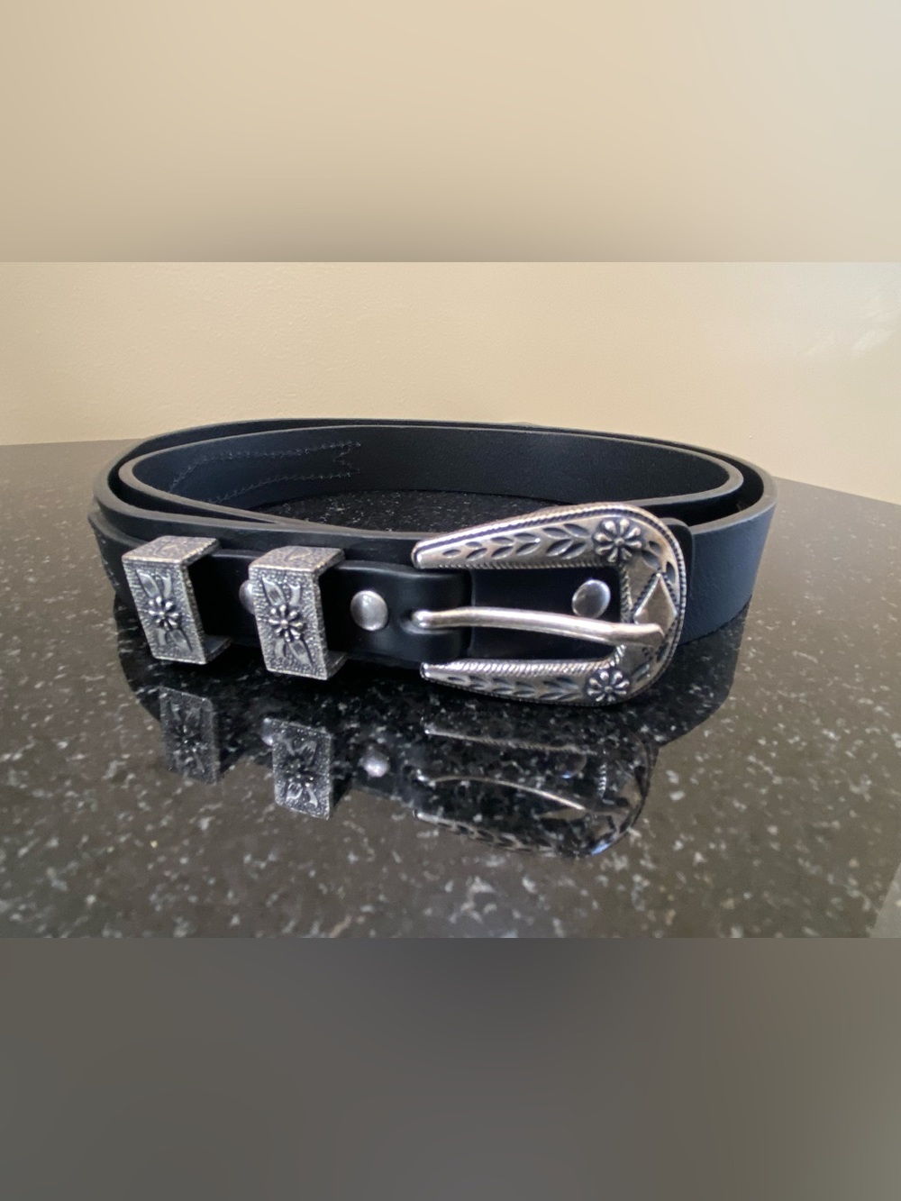 The Kooples Western-Style Black Leather Belt Sz T2
